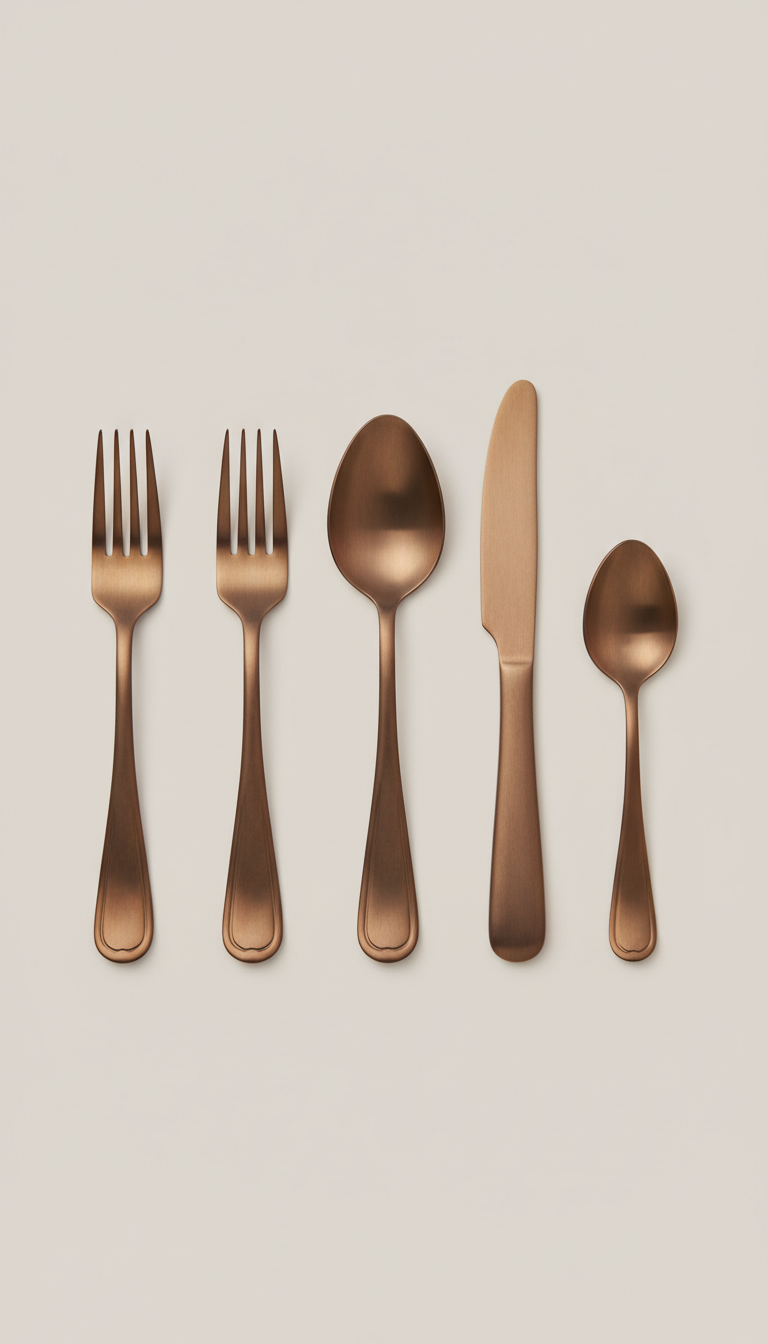 Oiled bronze flatware set