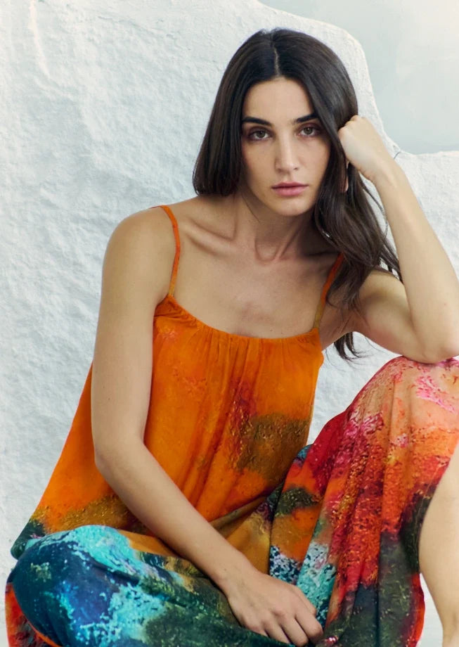 Canvas & Chaos Abstract Print Spaghetti Strap Maxi Dress - Multicolor