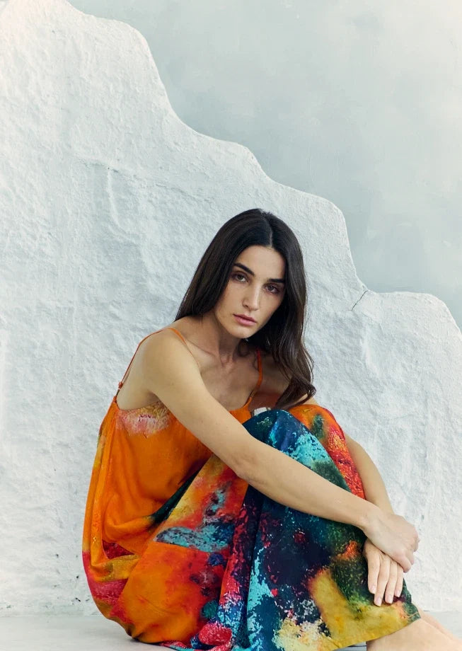 Canvas & Chaos Abstract Print Spaghetti Strap Maxi Dress - Multicolor
