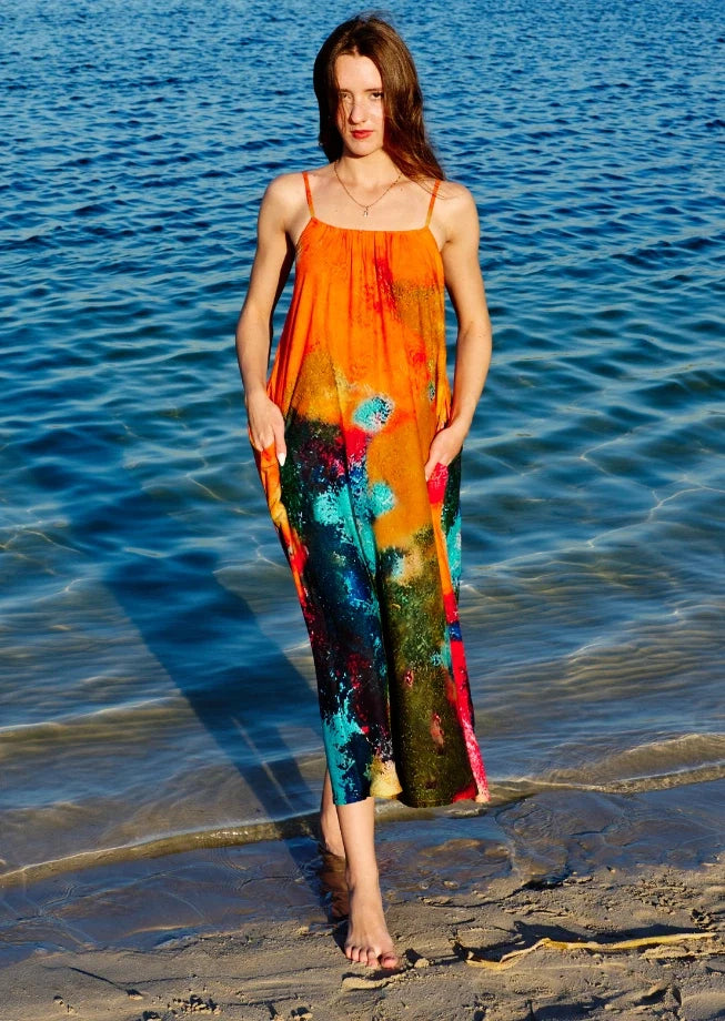 Canvas & Chaos Abstract Print Spaghetti Strap Maxi Dress - Multicolor