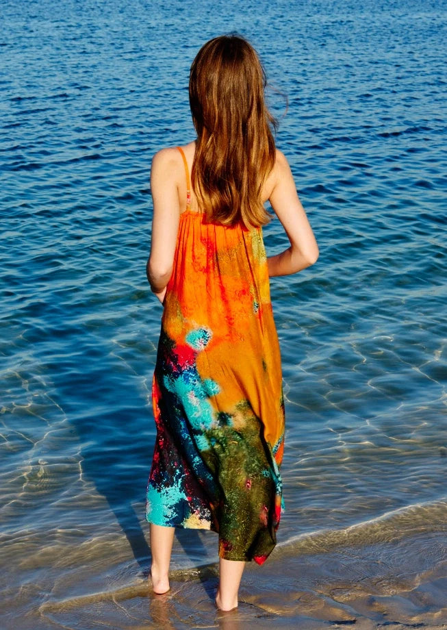Canvas & Chaos Abstract Print Spaghetti Strap Maxi Dress - Multicolor