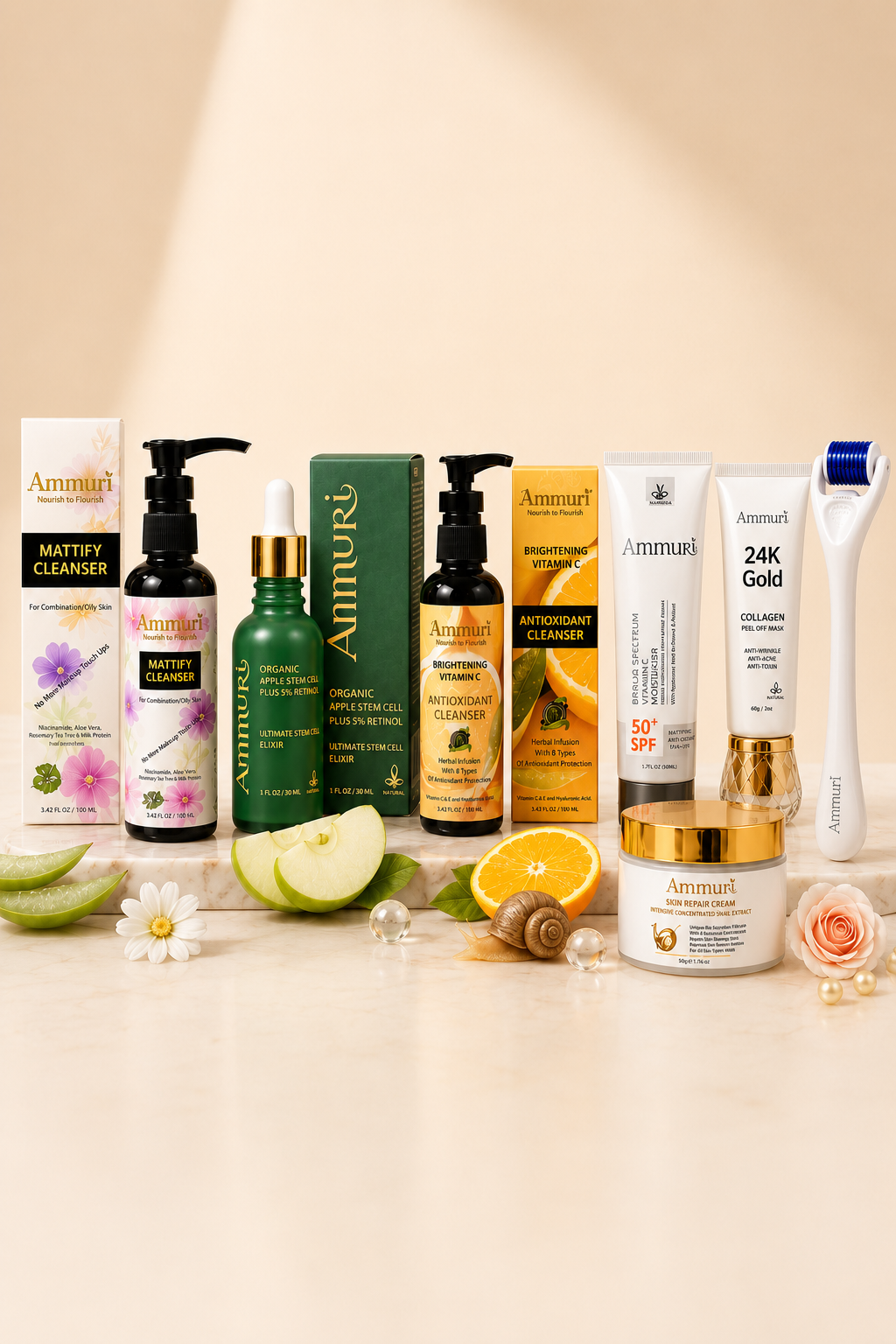 Blemish-Balancing & Anti-Ageing Skincare Set | Retinol, Vitamin C & Stem Cell | Ammuri