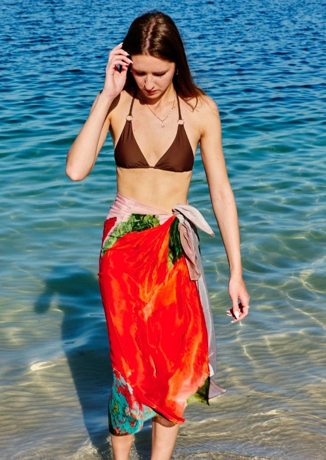 Coral Mirage Floral Sarong - Red & Multicolor Beach Cover Up