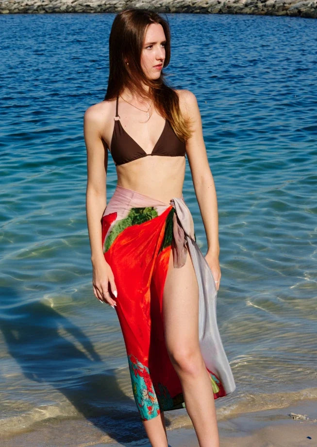 Coral Mirage Floral Sarong - Red & Multicolor Beach Cover Up