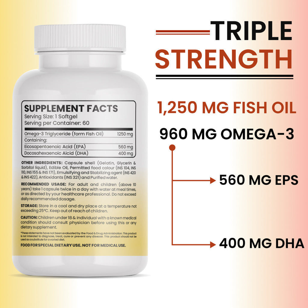 Omega 3 Fish Oil Tablets - High Potency - 60 Pcs pack