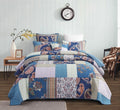 Tache Bohemian Night Flower Paisley Floral Navy Blue Pastel Cotton Patchwork Quilt Set (JHW-882)