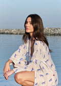 Leopard Luxe Printed Short Kimono - Blue & White Beach Cover Up
