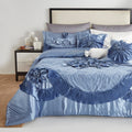 Tache Satin Floral Lace Ruffle Sweet Victorian Luxurious Blue Comforter Set (MZ002B)