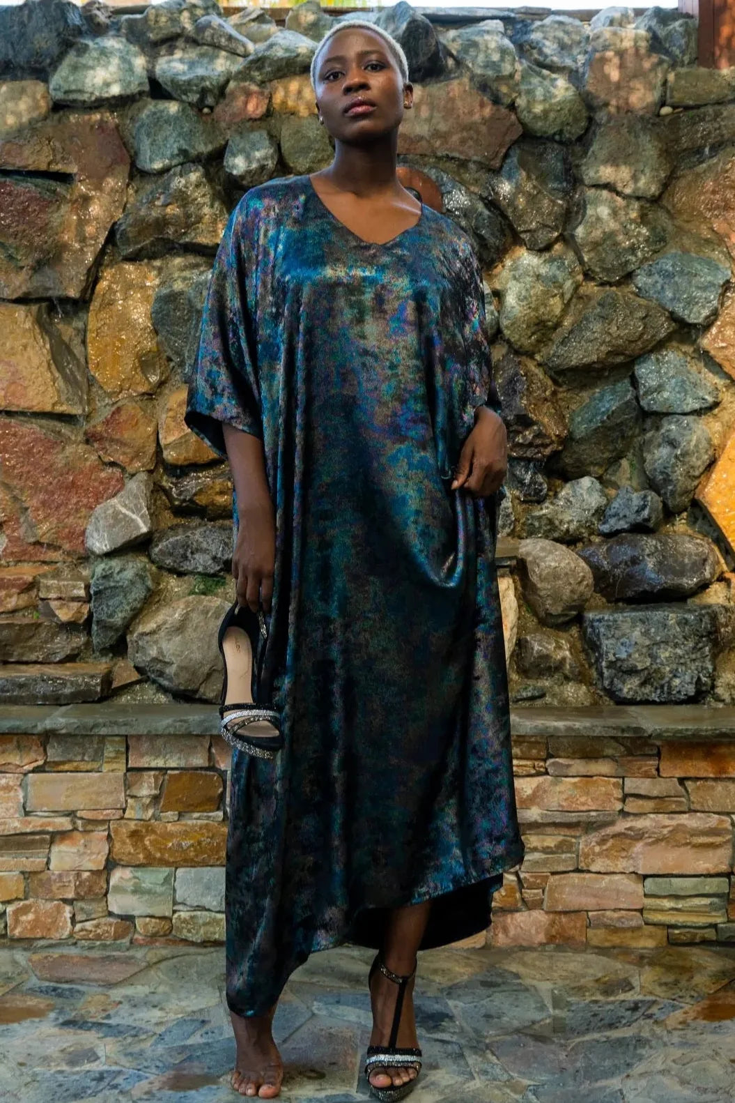 Shadow Of Sequin Shimmer Long Kaftan Dress - Rainbow Black Party Dress