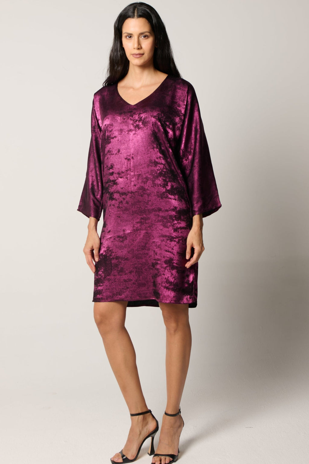 Shadow Of Sequin Shimmer Short Kaftan Dress - Magenta Purple Party Dress