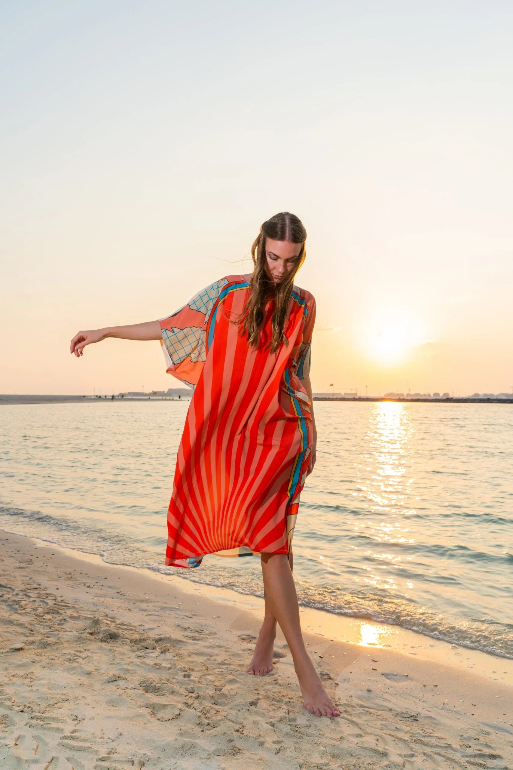 Shore Retro Print Vintage Short Kaftan Dress - Multicolor