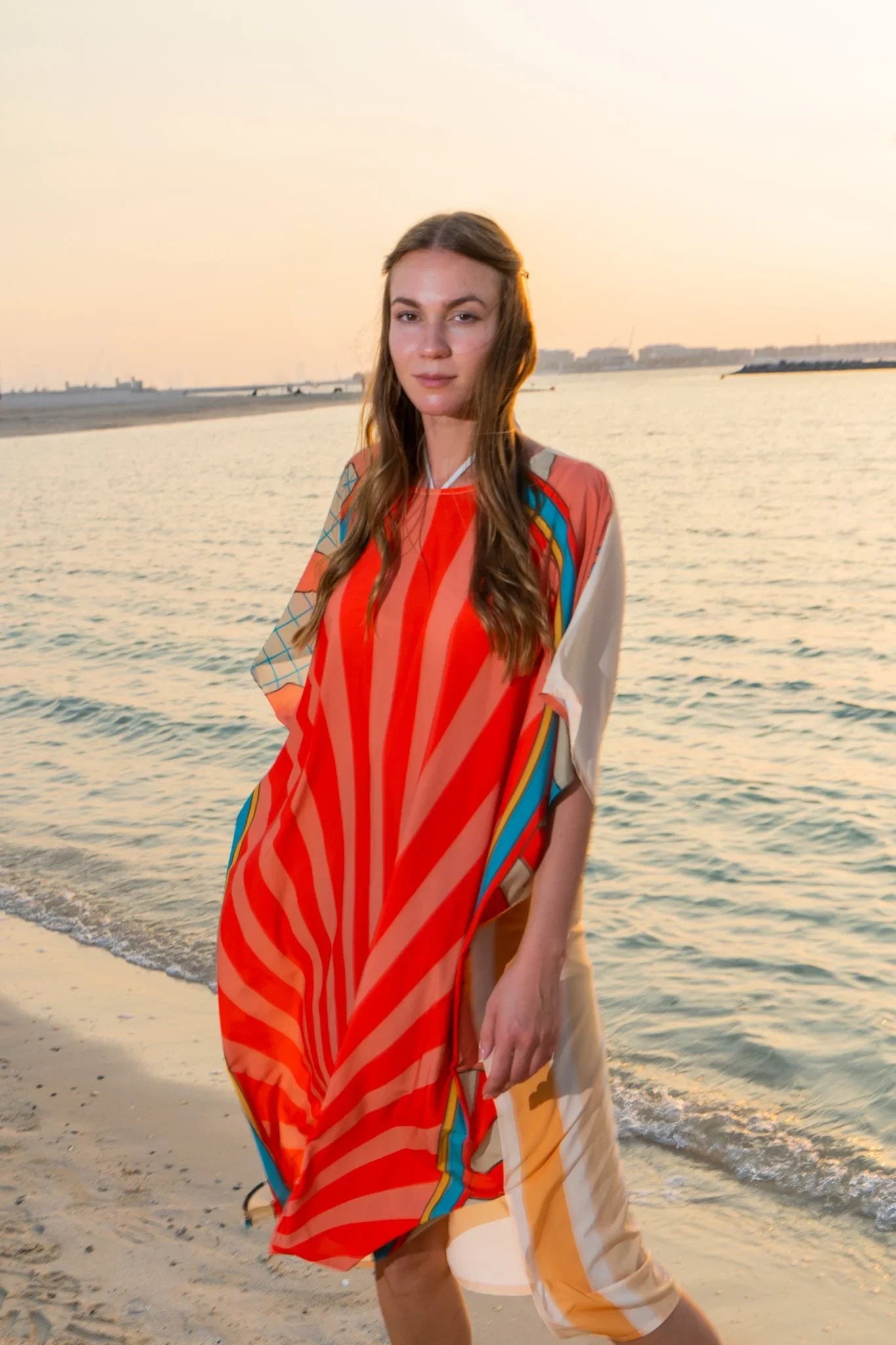 Shore Retro Print Vintage Short Kaftan Dress - Multicolor